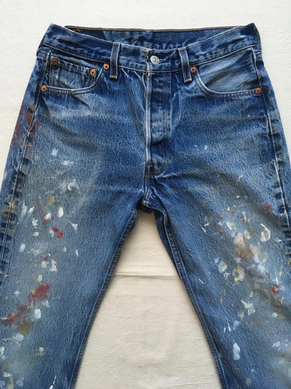 Vintage Levis 501xx Made in Usa Paint Patina Blue Jeans 30 X -  UK