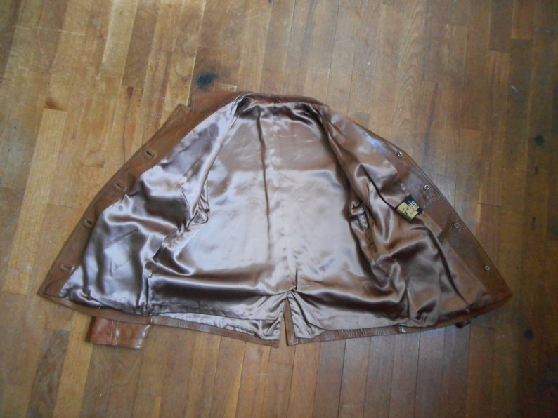 vintage 60s women/'s eros modell soft caramel brown leather double lapel bohemian troubadour vagabond raglan jacket