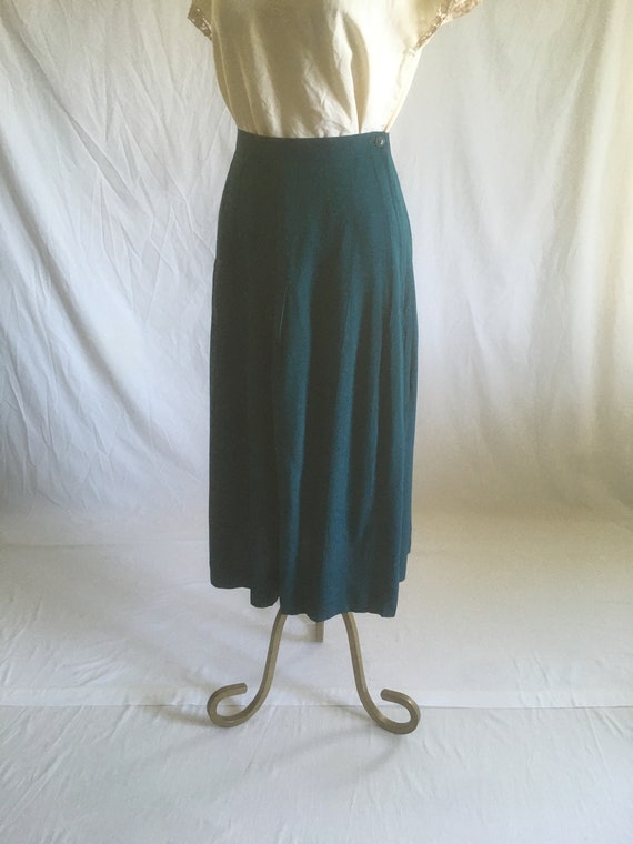 vintage 80s forest green rayon knife pleat side z… - image 5