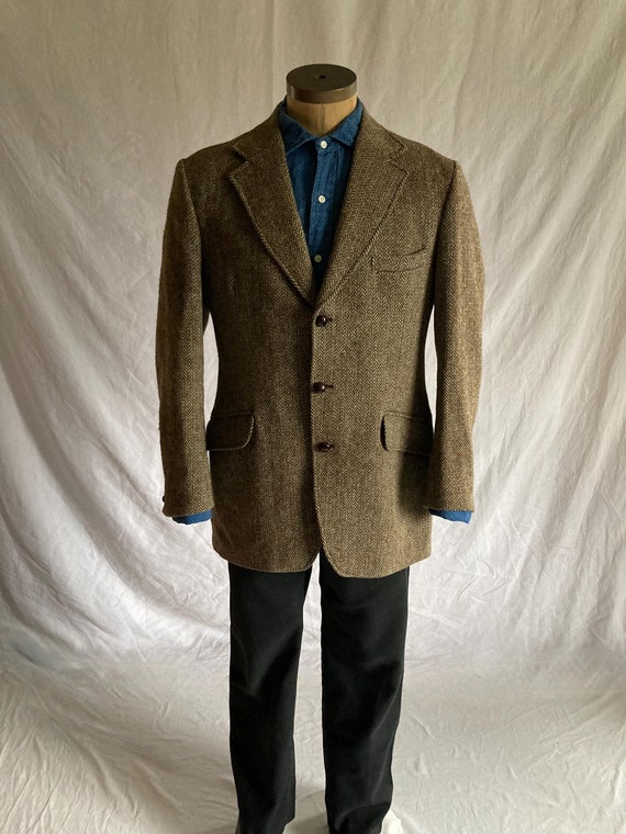 Vintage Harris Tweed Herringbone Jacket Pure Scottish Wool