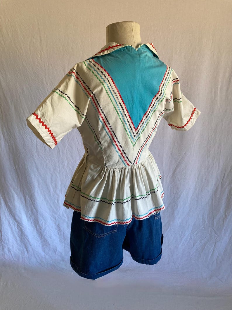 vintage 40s handmade blouse side zip peplum fiesta western rockabilly polka ric rac image 13
