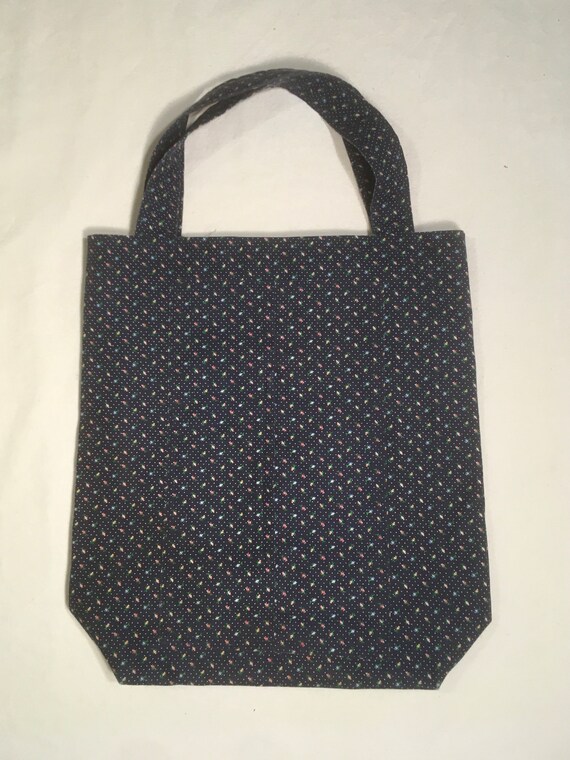 vintage 70s handmade cotton tote bag reusable blu… - image 2