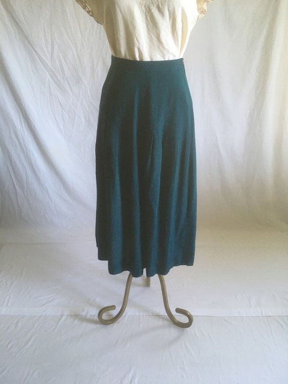 vintage 80s forest green rayon knife pleat side z… - image 2