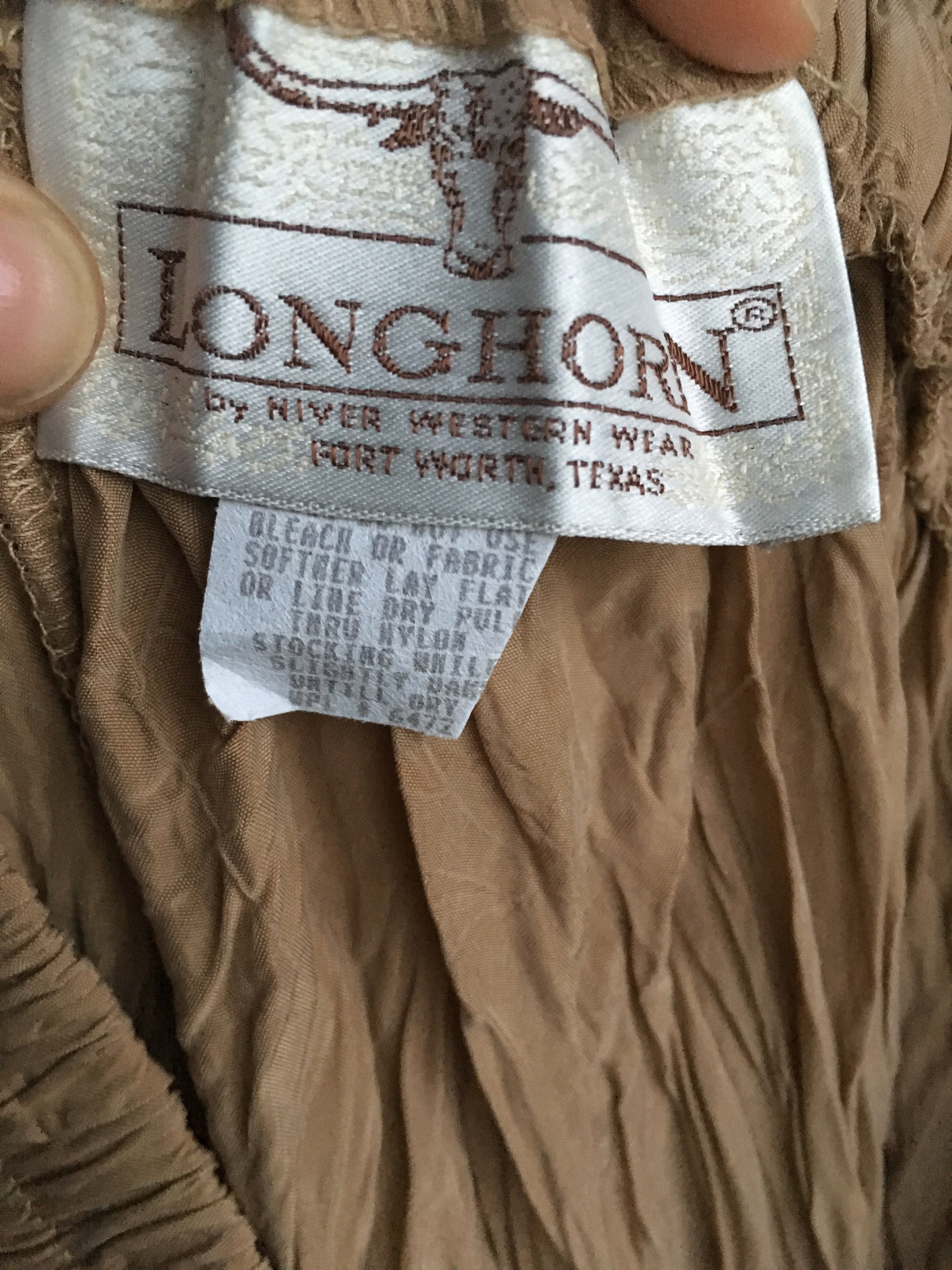 Vintage 90s Longhorn by Niver Western Wear Tan Bemberg Rayon Tiered Prairie Broomstick Peasant Maxi Skirt Made in USA