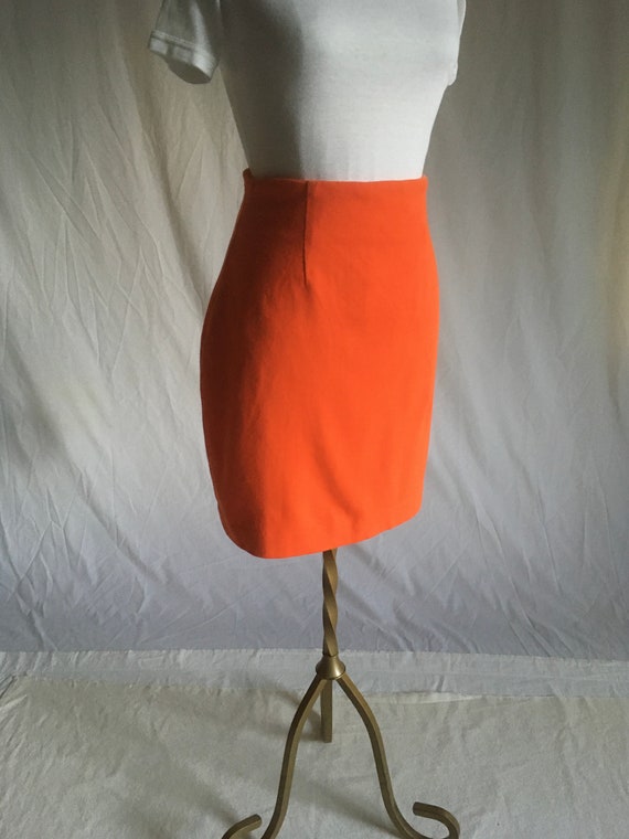 vintage 80s orange bodycon zip back mini skirt co… - image 1