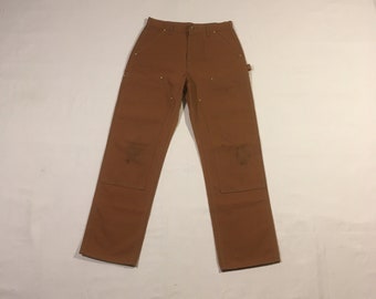 Peto Carhartt B01 vintage, corte holgado original, lona marrón, doble frontal, pantalones de trabajo, fabricado en EE. UU., 32 x 32 1/2