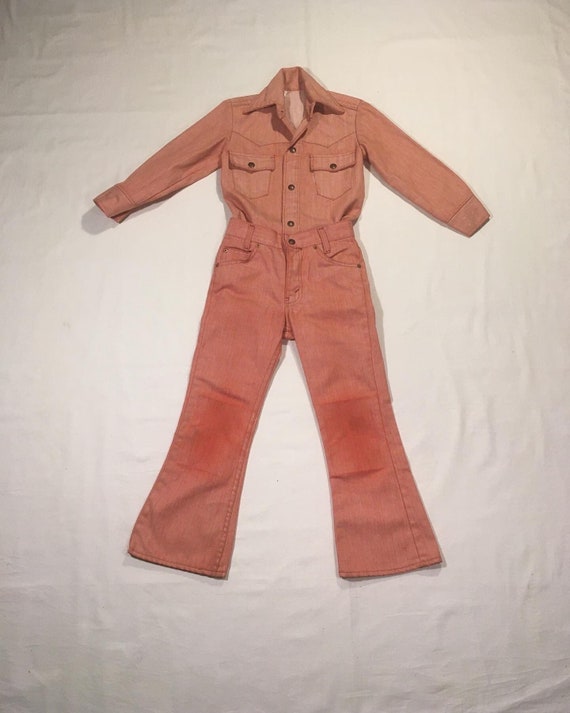 vintage 70s Levis kids red denim jacket shirt bel… - image 1