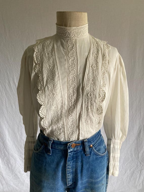 Vintage Early 1900s Antique Embroidered Eyelet Mutton Chop Sleeve