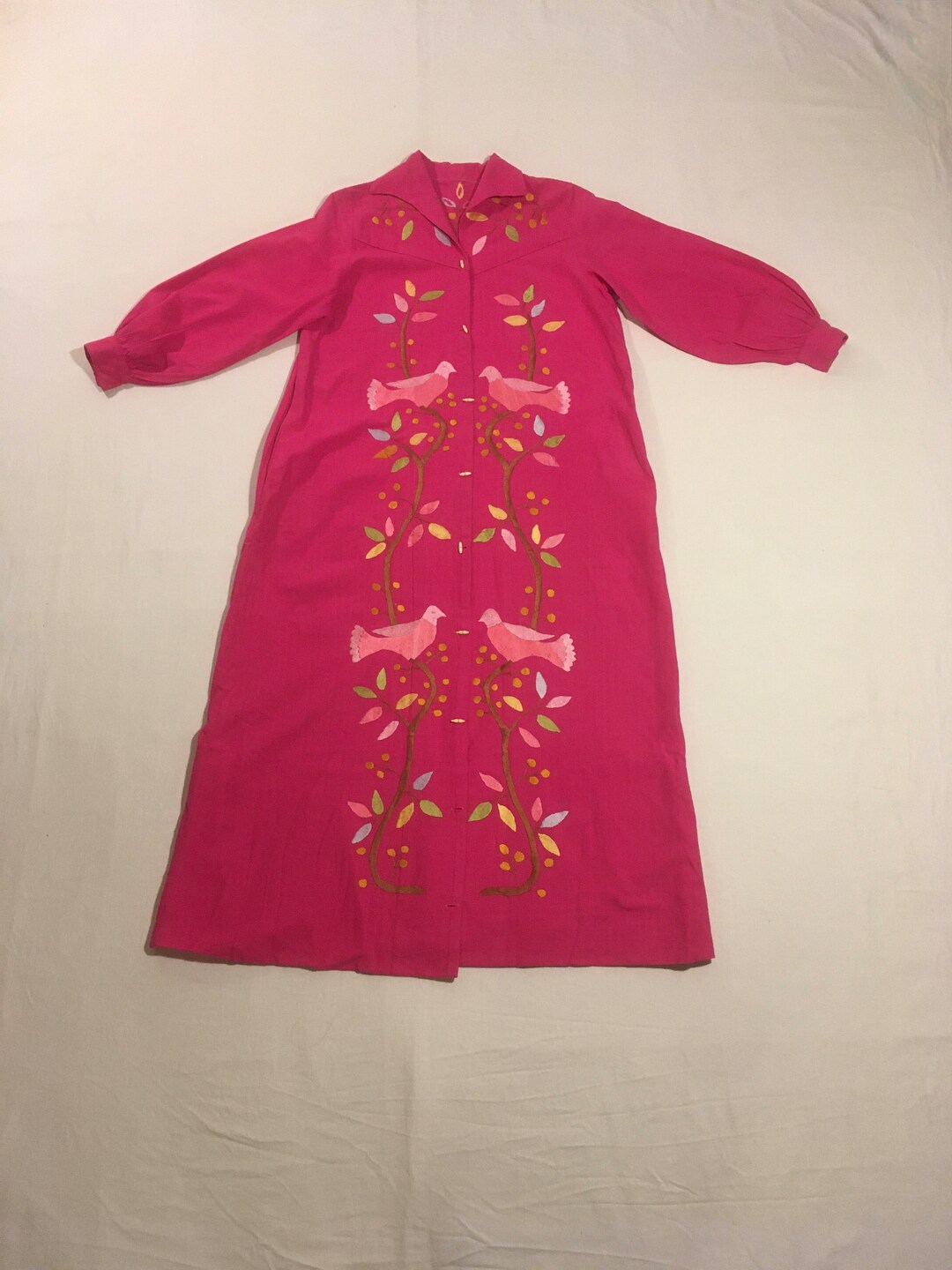 70s handmade white/pink floral dress