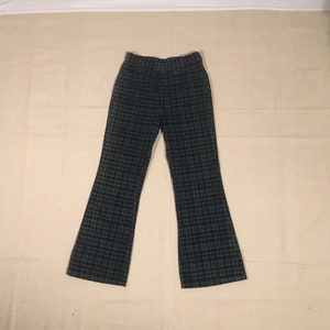 vintage 60s donmoor corduroy plaid blue green kick flare pants cords 26 x 27