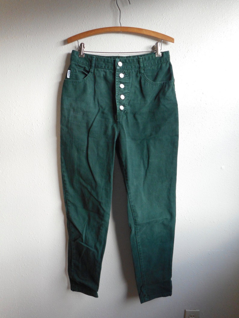 vintage 90s gene montesano bongo made in USA dark green high waist denim jeans button fly cotton