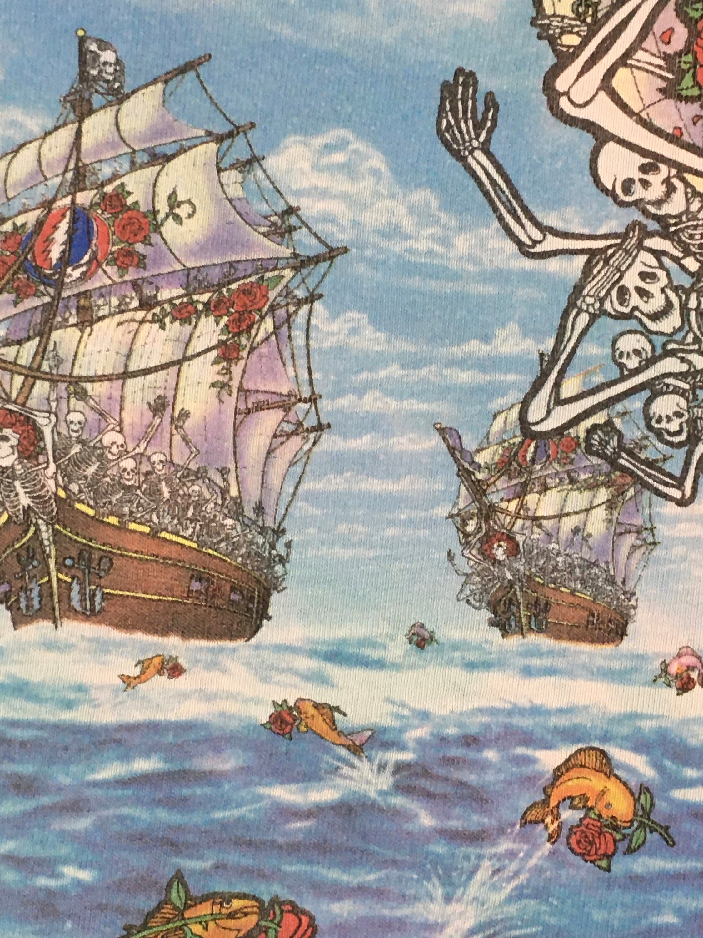 Vintage 90s 1993 Grateful Dead Ship of Fools Tie Dye Liquid Blue T