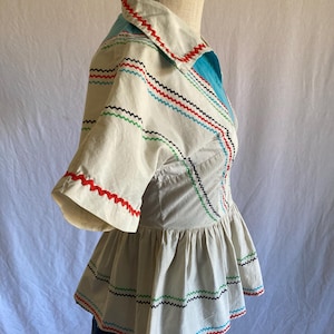 vintage 40s handmade blouse side zip peplum fiesta western rockabilly polka ric rac image 8