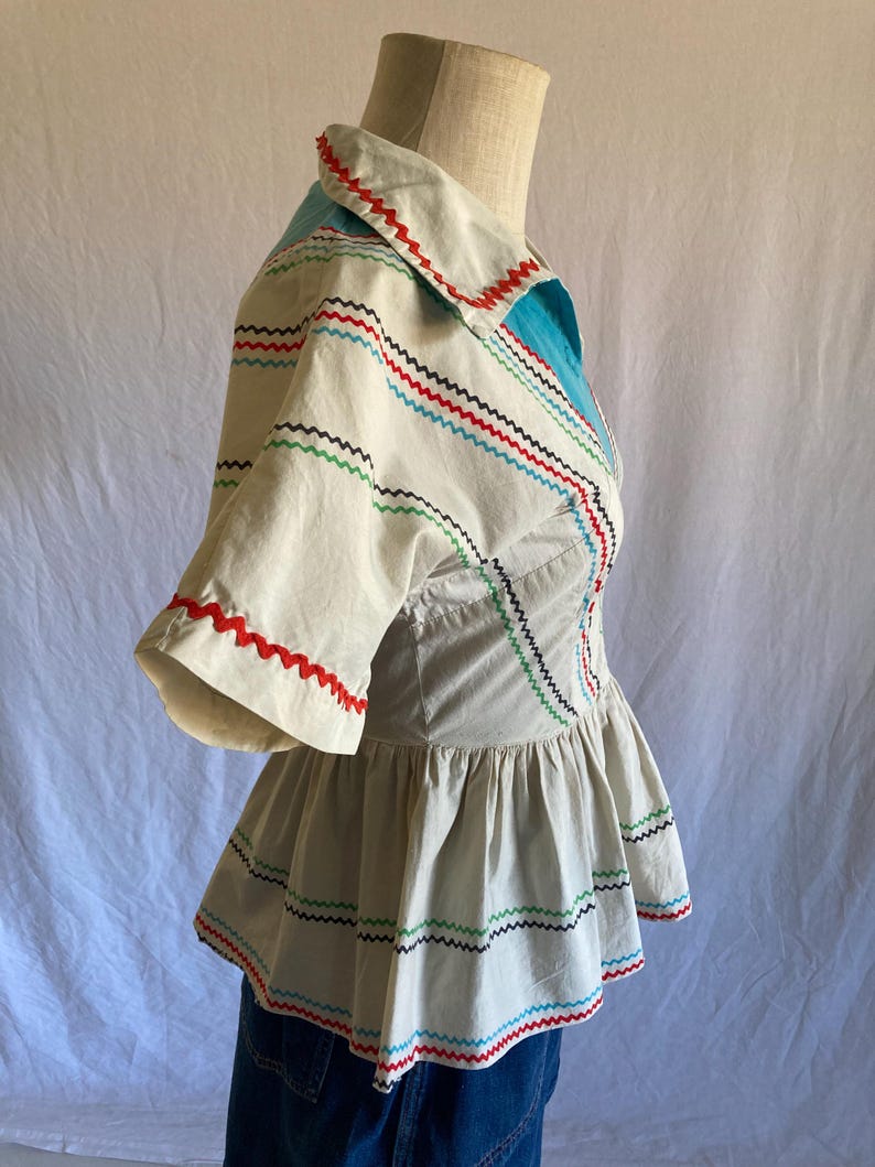 vintage 40s handmade blouse side zip peplum fiesta western rockabilly polka ric rac image 8