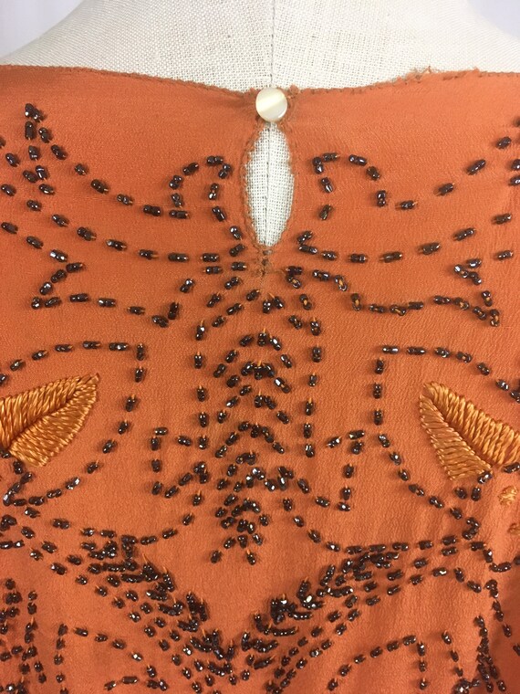 vintage 20s orange silk steel cut beaded blouse - image 5