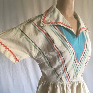 Vintage 40s Ric Rac Cotton Side Zip Peplum Fiesta Blouse 1940s Womens ...