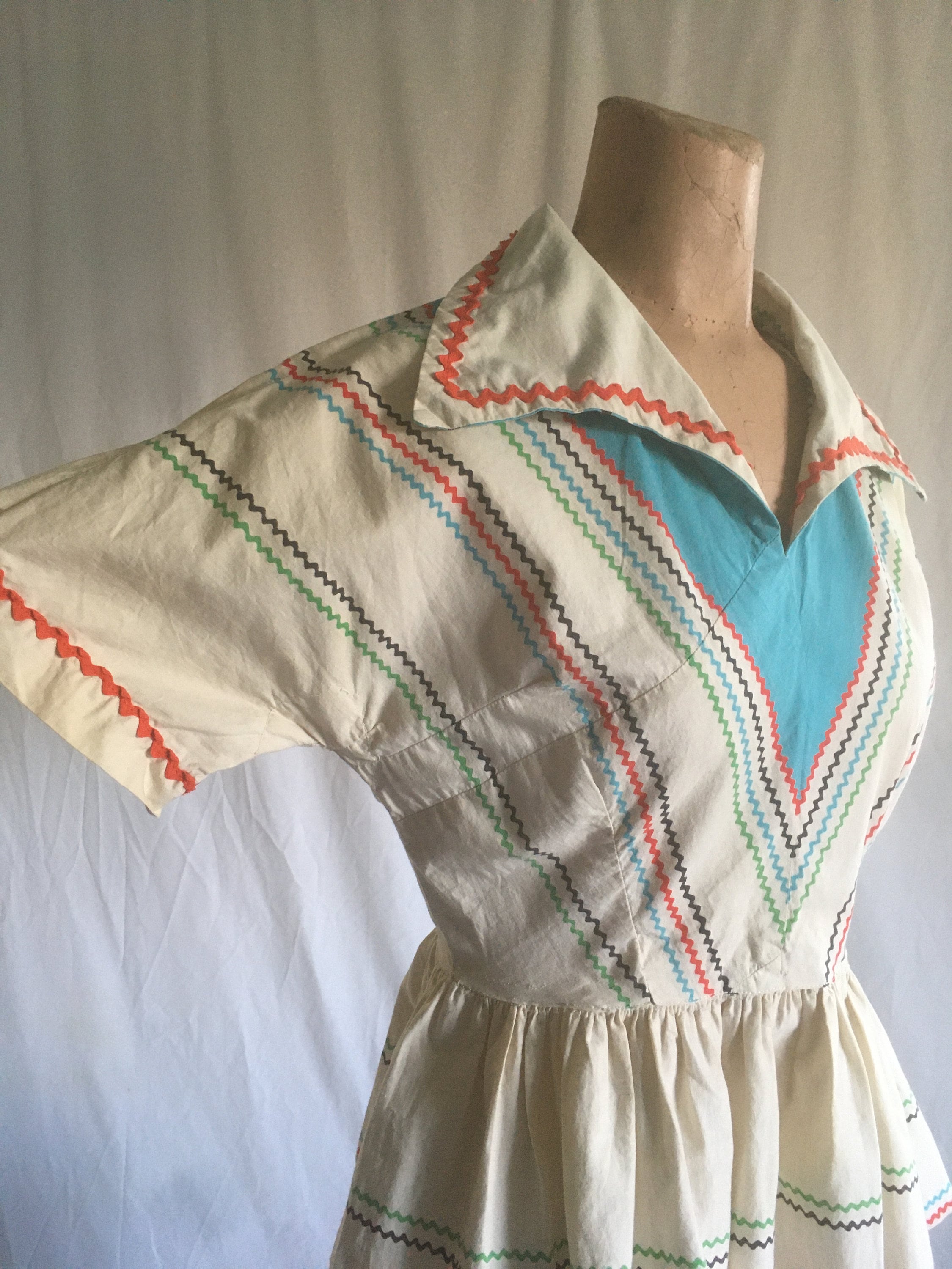 Rockabilly Ric Rac Vintage 40s Ric Rac Cotton Side Zip Peplum Fiesta Blouse 1940s Womens ...
