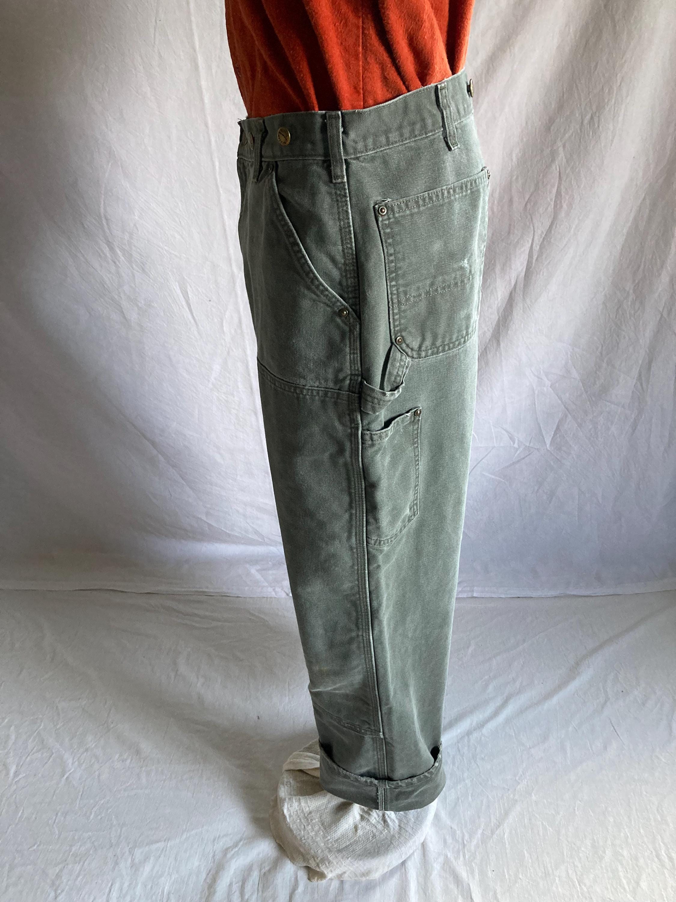 Vintage 90s Carhartt Double Knee Mos Green Dungarees 34 X 30