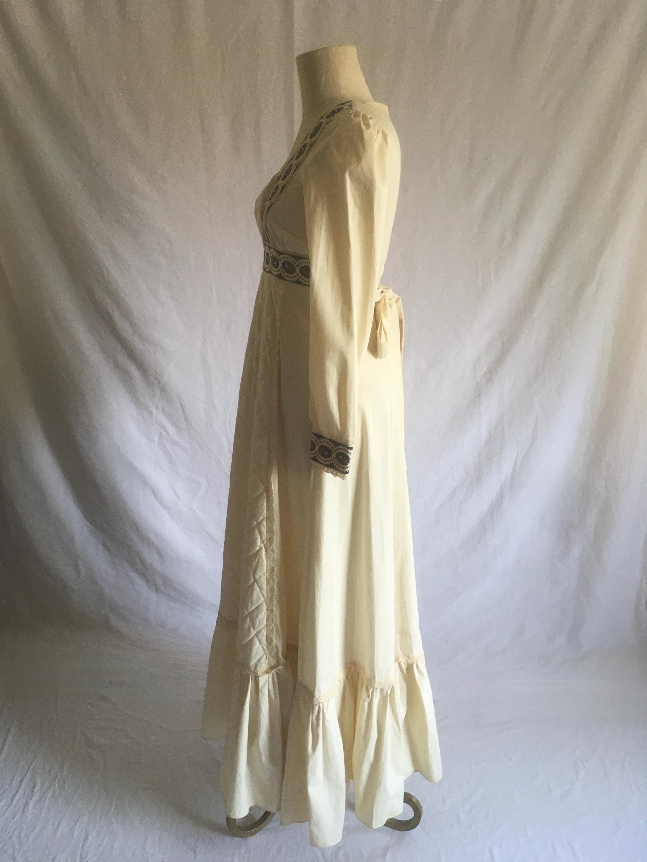 Vintage 70s Gunne Sax by Jessica Maxi Dress Empire Waist Quilted Ruffle ...