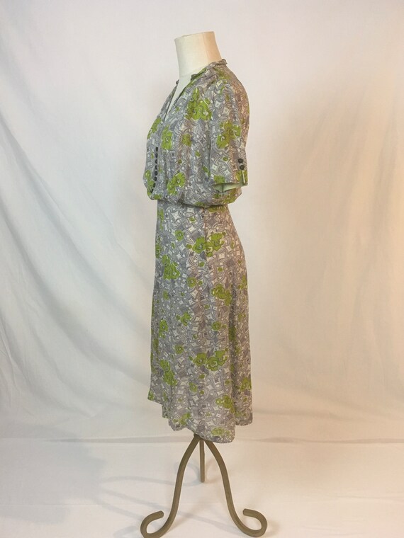 vintage 50s day dress snap side grey chartreuse f… - image 6