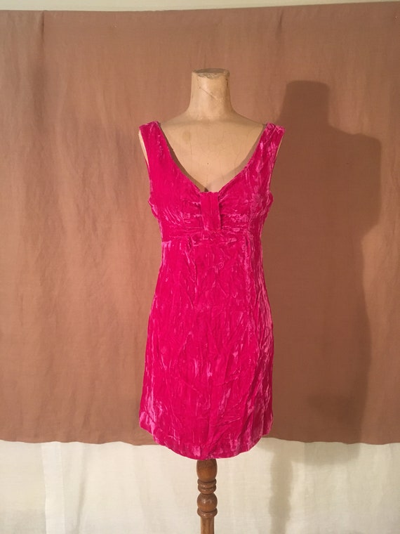 Vintage 90s Womens Contempo Casuals Hot Pink Crushed Velvet Rayon Zip Back Sleeveless Wiggle Bodycon Mini Dress Made in USA Etsy UK