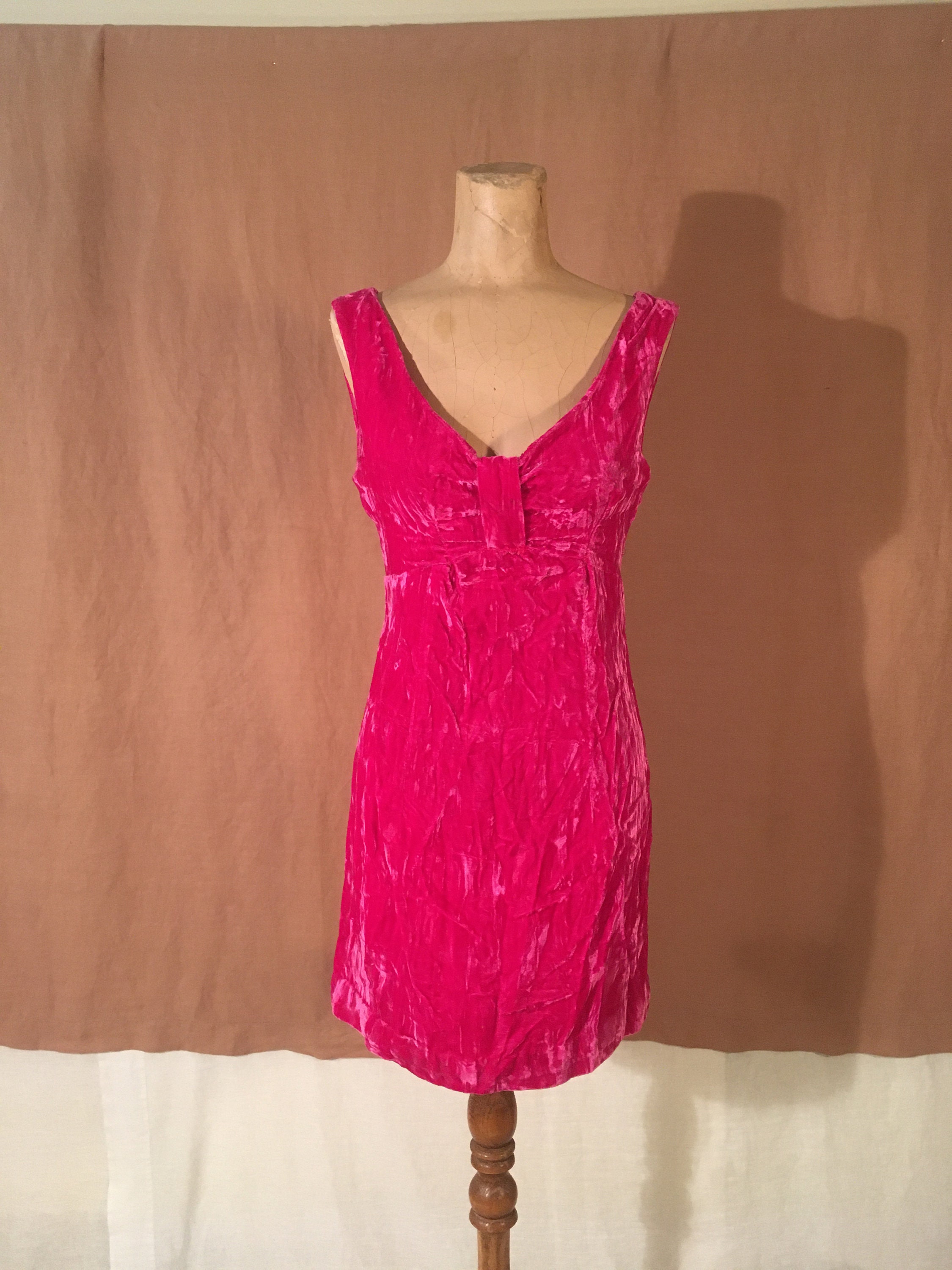 Vintage 90s Womens Contempo Casuals Hot Pink Crushed Velvet