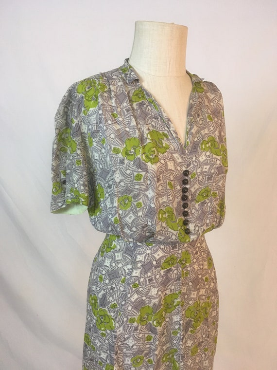 vintage 50s day dress snap side grey chartreuse f… - image 2