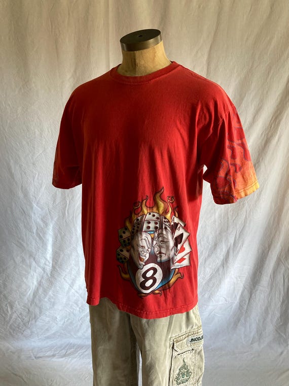 Vintage 90s Jnco Jeans Flames T Shirt 8 Ball Dice Cards Harlequin