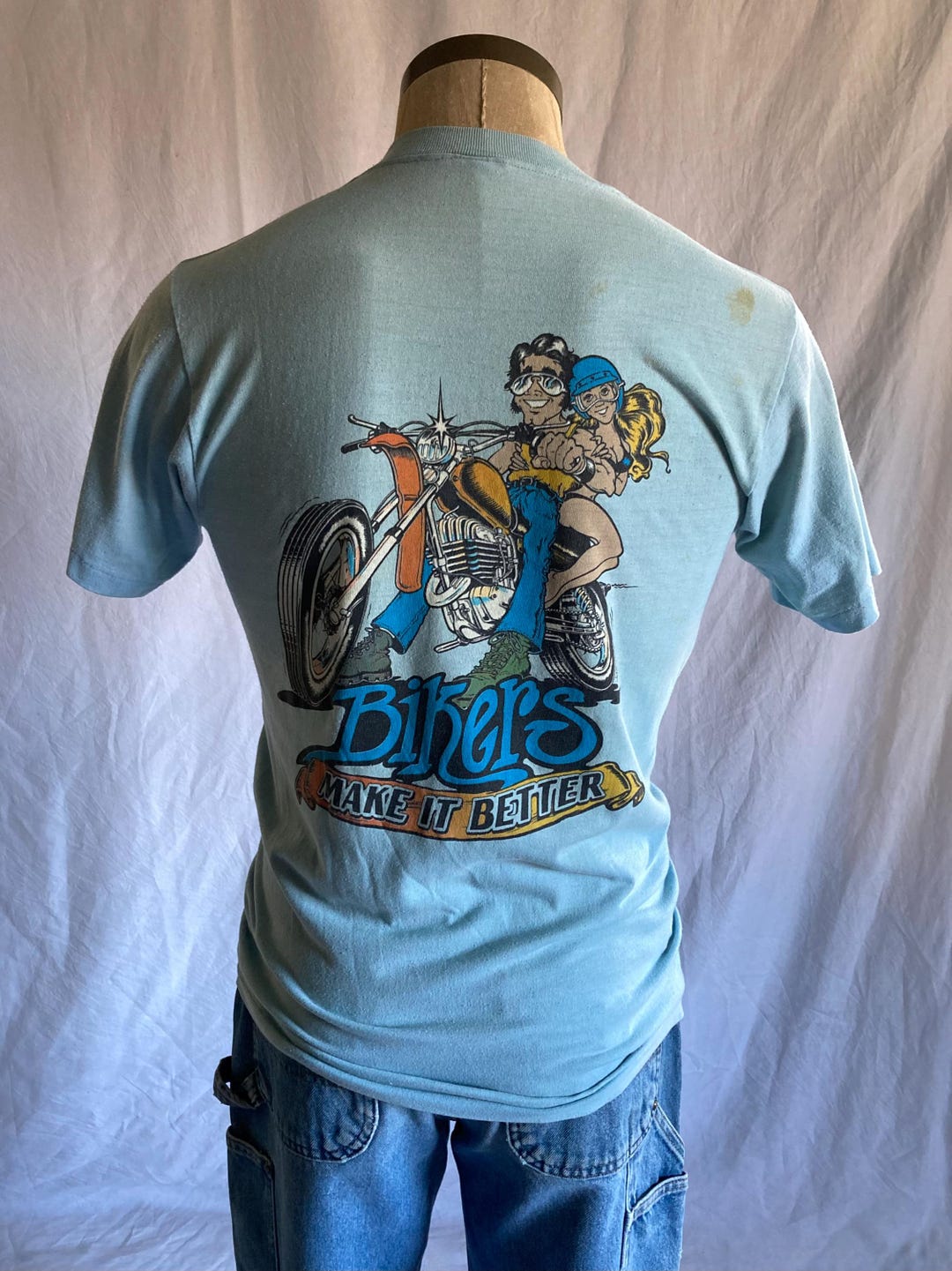 Vintage 80s T Shirt Bikers Make It Better Jeff Fillbach Art Pocket