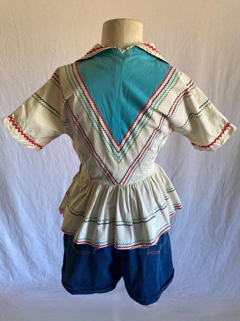 vintage 40s handmade blouse side zip peplum fiesta western rockabilly polka ric rac image 12