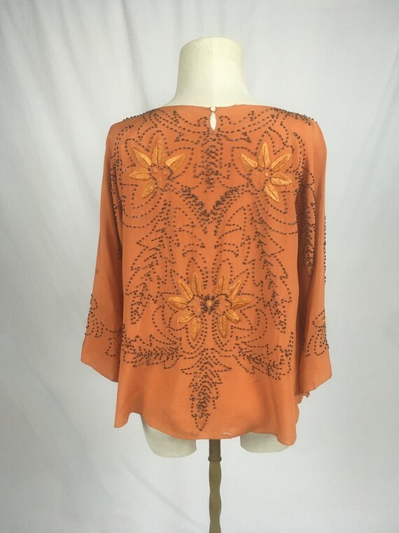vintage 20s orange silk steel cut beaded blouse - image 4