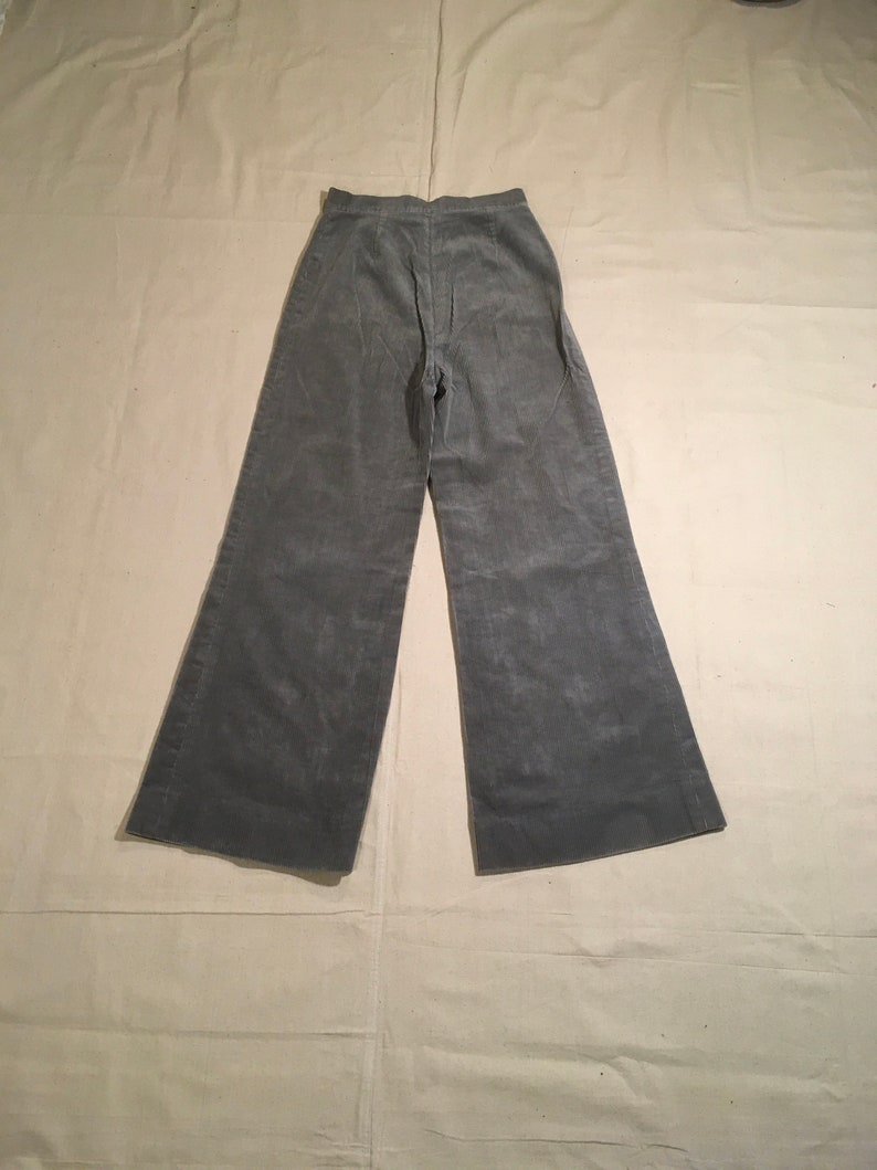 vintage 70s handmade gray corduroy high waist bell bottom trousers hip hugger pants 28 image 2