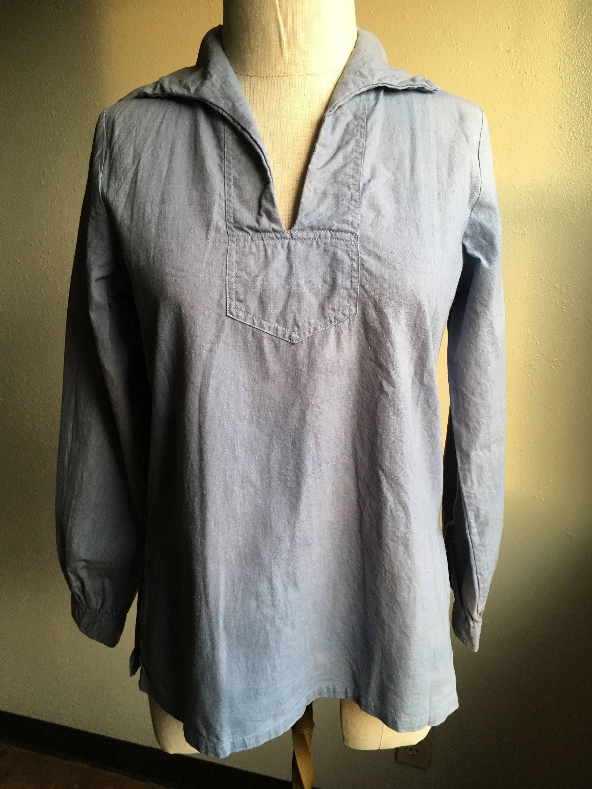 Vintage 70s Karavan Cotton Pullover V Neck Pleated Sleeve | Etsy