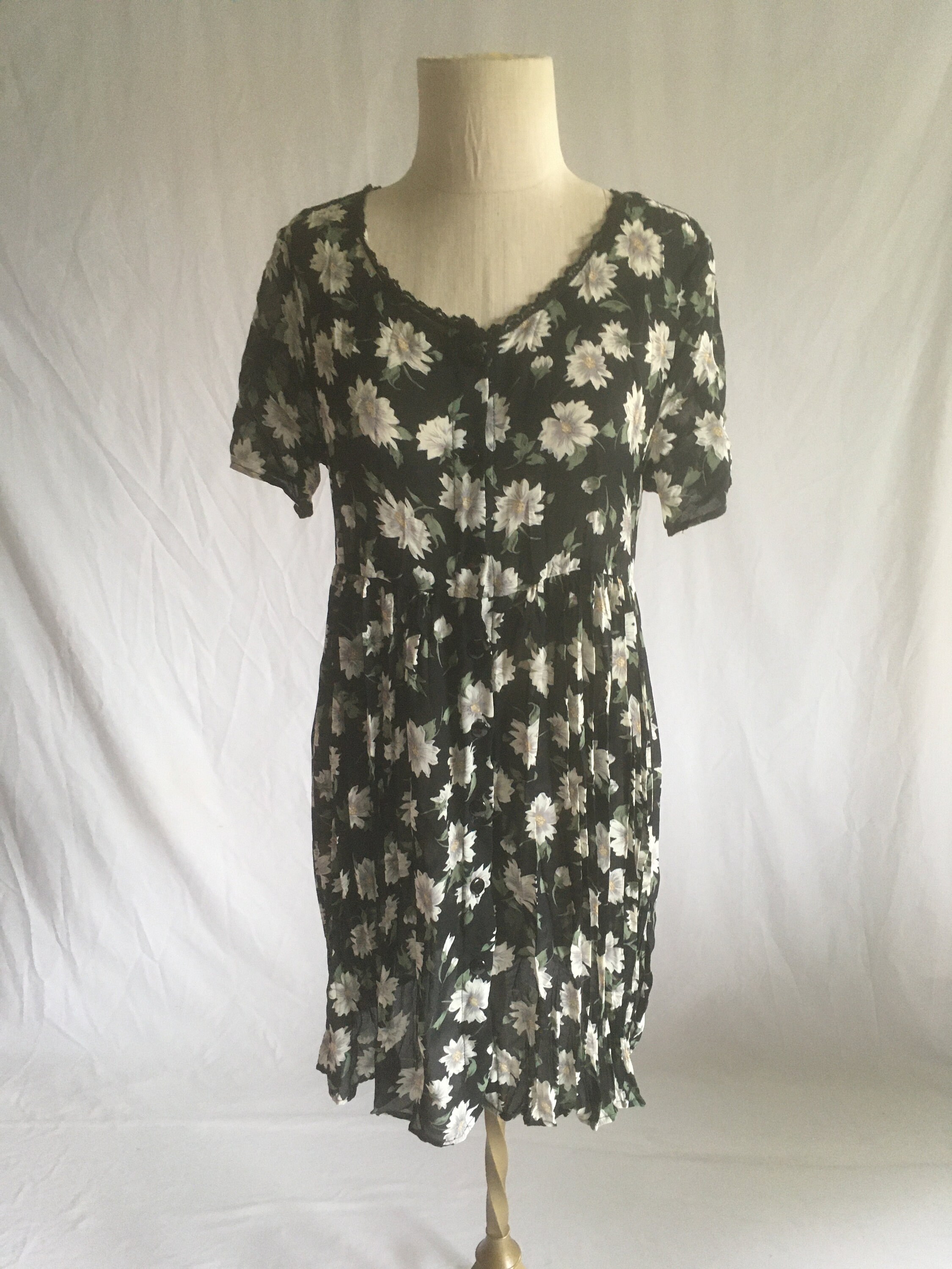 90s floral babydoll dress Vintage Polyester Baby Doll Crinkle Mini Button up Scoop Neck Grunge Style 1990s Street Fashion Spoiled Girls Label 19Length birthday_party_dress Long Sleeve Backless Thong Color:Gold*