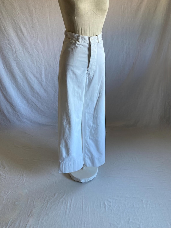 Vintage 40s Wwii Usn White Cotton Pants Button Fly Wide Leg Sailor