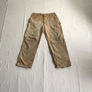 vintage carhartt b01 double front work pants union made in USA brown duck canvas dungarees 35 x 30