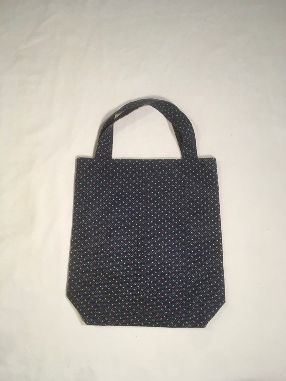 vintage 70s handmade cotton tote bag reusable blu… - image 1