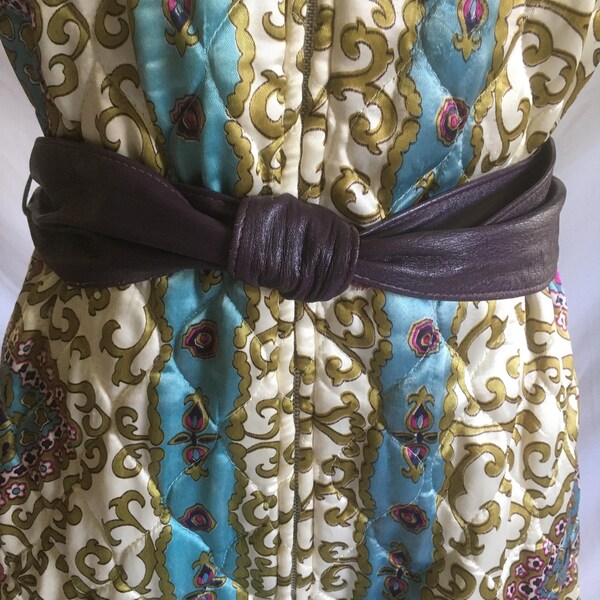 vintage 80s purple leather sash belt 1980s womens fashion