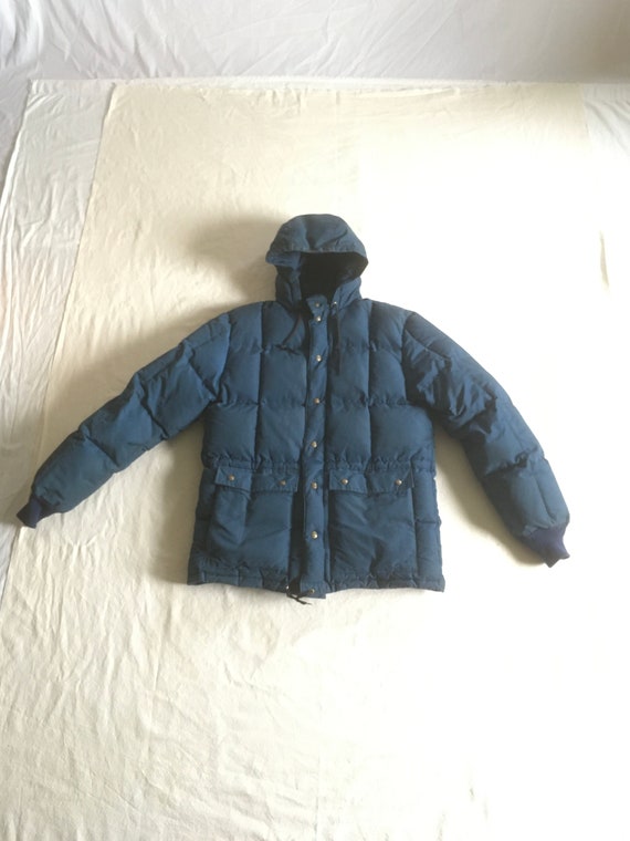 Vintage 80s Eddie Bauer Goose Down Hooded Parka Blue Puffer Jacket 