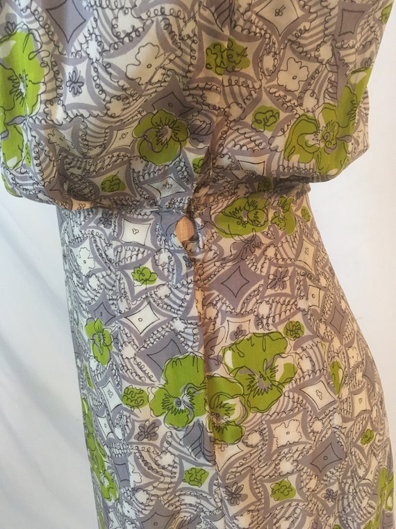 vintage 50s day dress snap side grey chartreuse f… - image 8