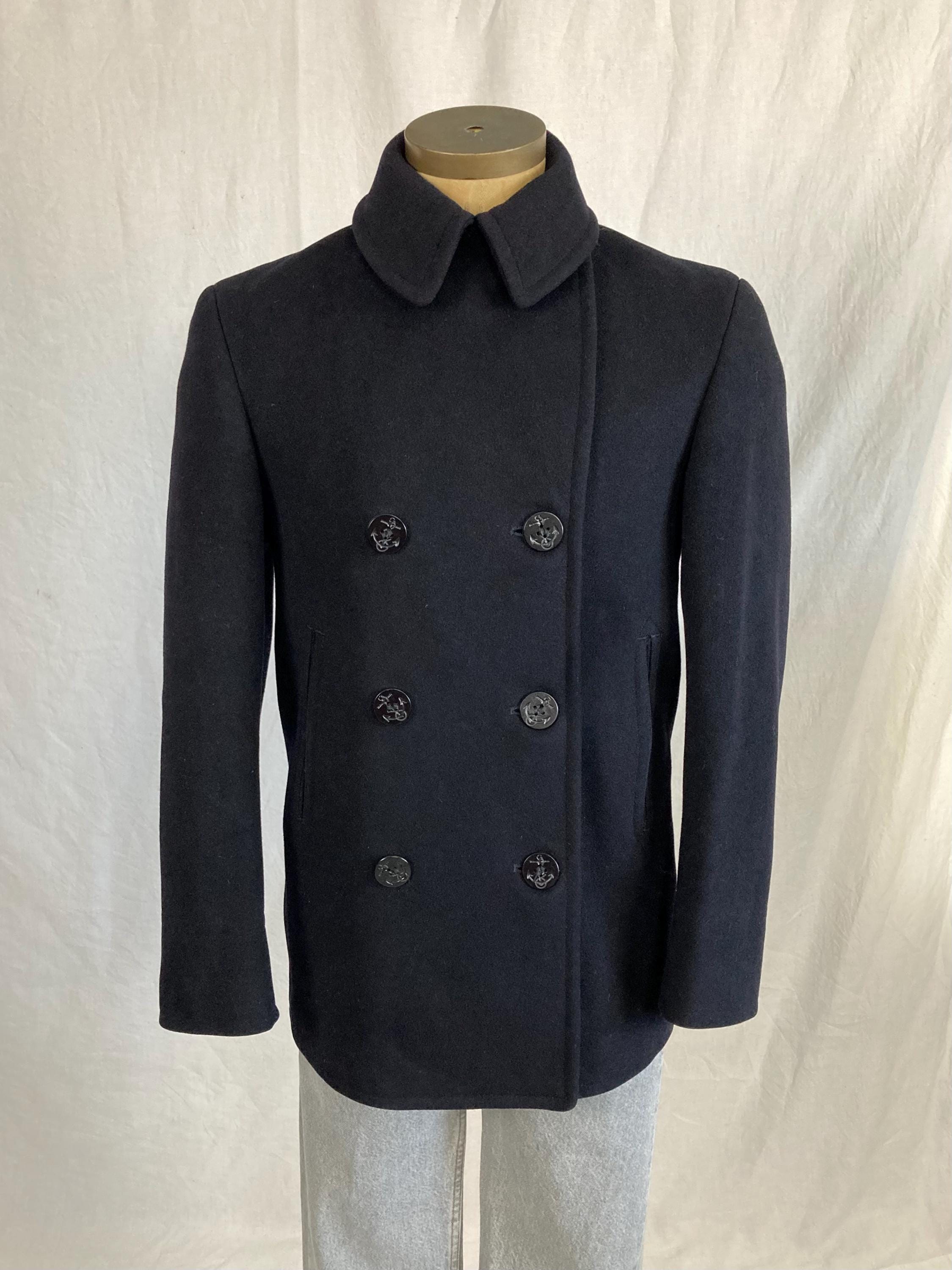 Vintage 40s Ww2 Navy Blue Wool Peacoat Corduroy Pockets Sailor