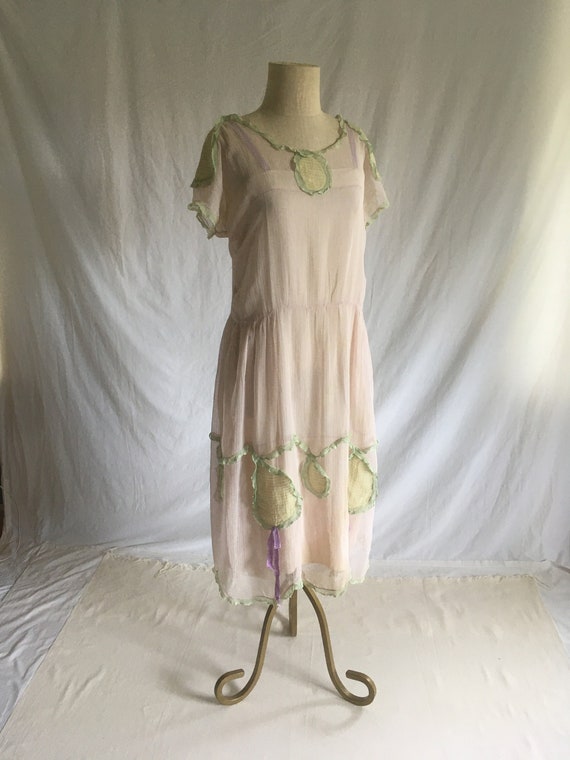 vintage 1920s drop waist purple sheer lawn dress h