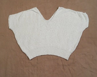 vintage 70s pullover ribbed cotton nubby natural white sweater made in Greece