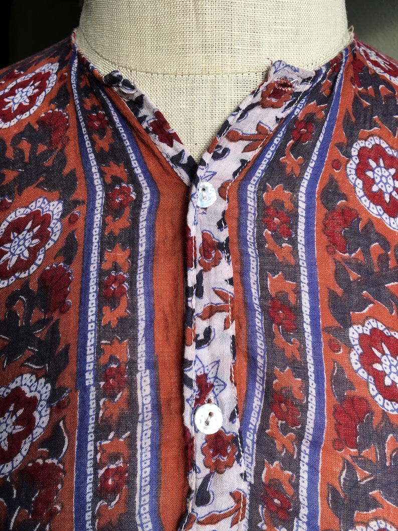 Vintage 70s Indian Cotton Gauze Blouse Tapestry Pattern Block Etsy