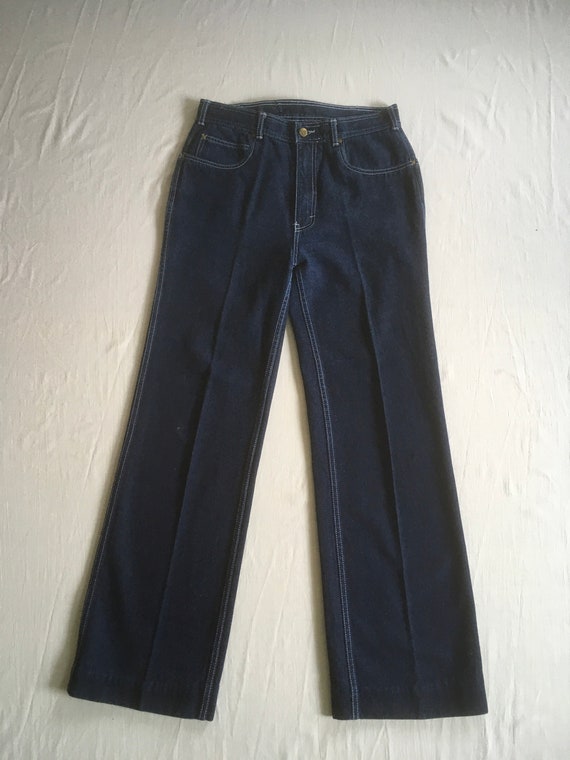 vintage 70s womens blue jeans high waist brass ea… - image 2