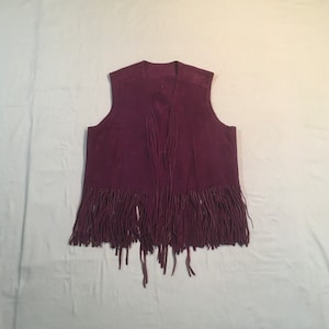 vintage 70s pioneer wear purple leather suede fringe easy rider hippie biker boho vest jacketquality in action albuquerque usa