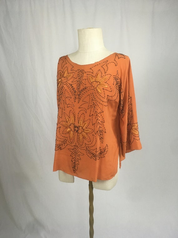 vintage 20s orange silk steel cut beaded blouse - image 6