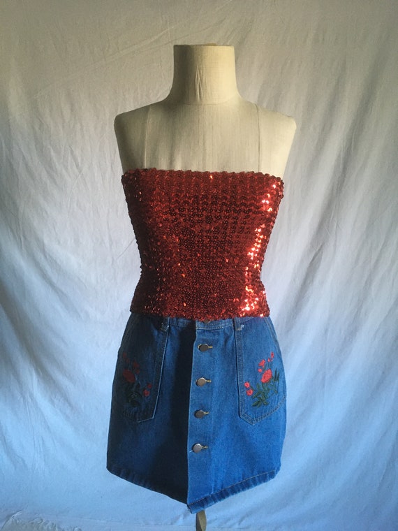 vintage 70s red sequin tube top 1970s fashion dis… - image 3
