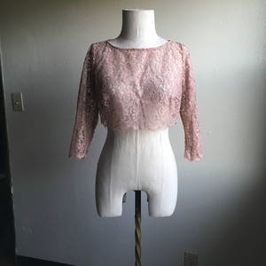 vintage handmade mocha floral lace crop top scallop hem blouse