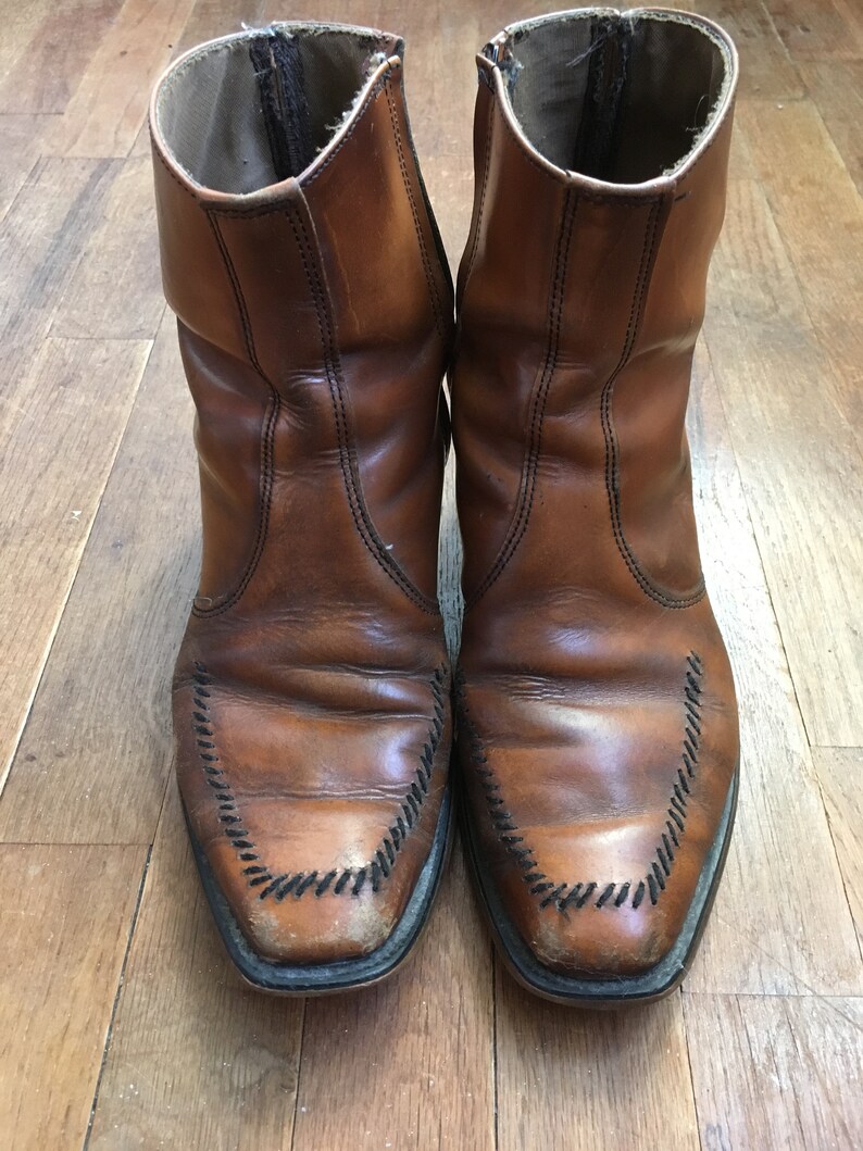 Vintage 70s moc toe side zip brown leather western ankle boots | Etsy